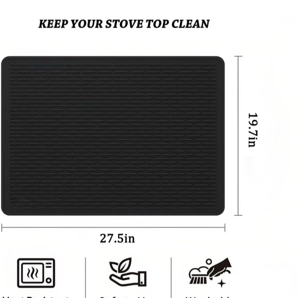 Electric Stove Top Cover & Silicone Dish Drying Mat, 28"X20", Black